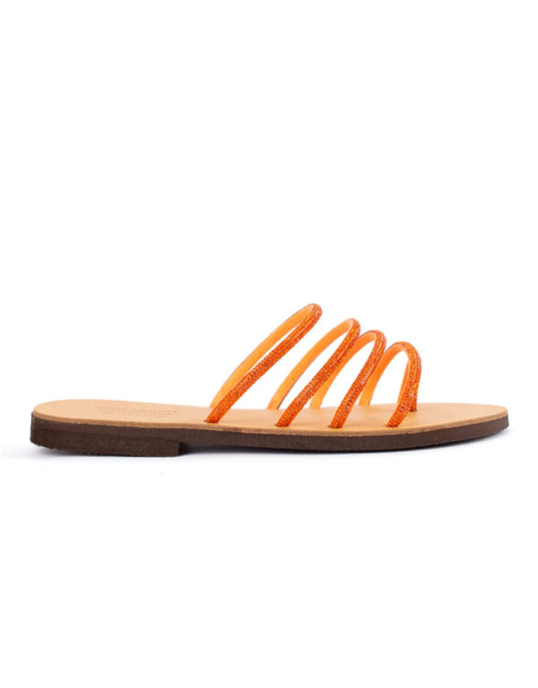 leather sandals strass lourakia orange1
