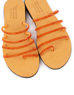 leather sandals strass lourakia orange2