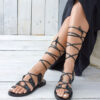 leather sandals toe ring black