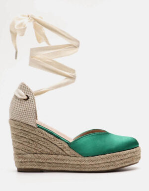 satin espadrilles lace up green