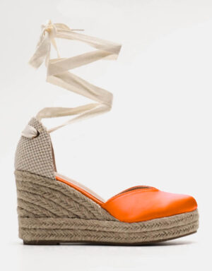 satin espadrilles lace up orange