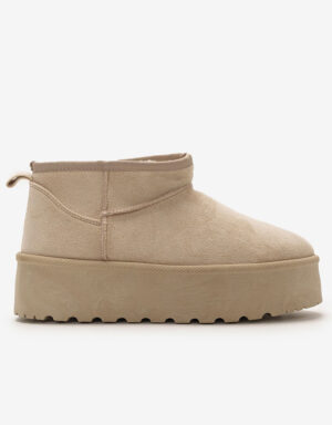 Platform Fur Booties Beige