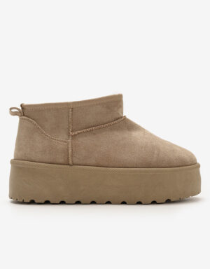 Platform Fur Booties Taupe