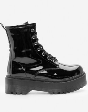 Shiny Combat Boots Black