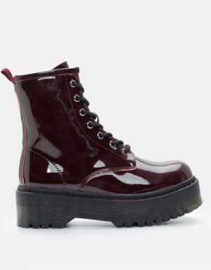 Shiny Combat Boots Burgundy