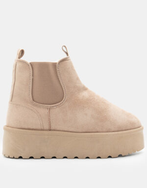 Platform Fur Booties Beige