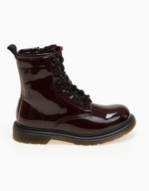 Shiny Combat Booties Burgundy