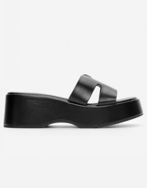 Flatform Leather Slides Black