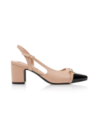 Open Heel Shiny Pumps Beige