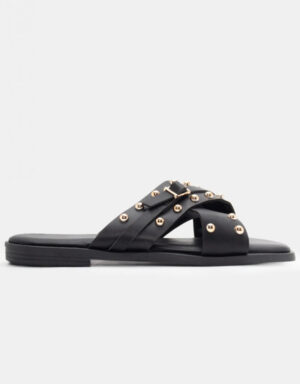 Flat Sandals Buckles Black