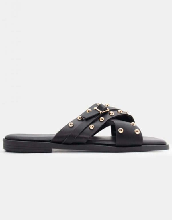 Flat Sandals Buckles Black