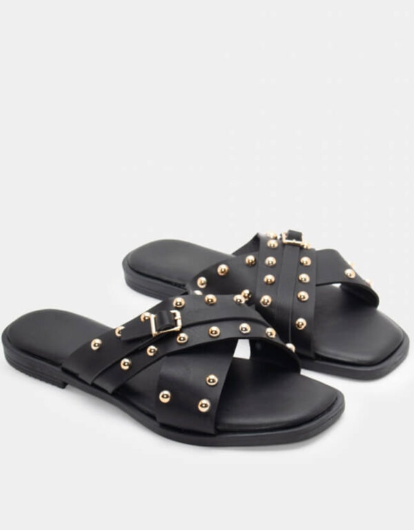Flat Sandals Buckles Black