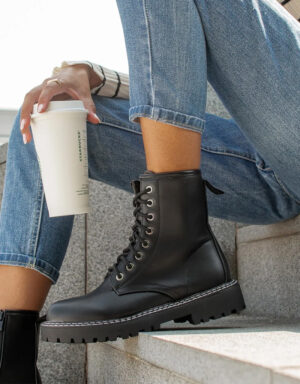 Leather Combat Booties Black