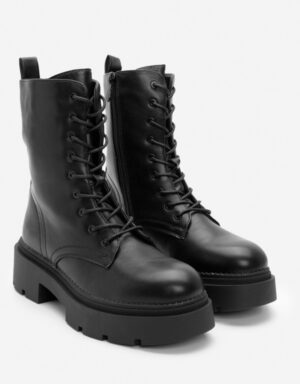 Leather Combat Booties Black