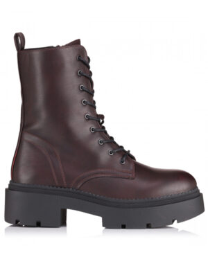 Leather Combat Booties Wine