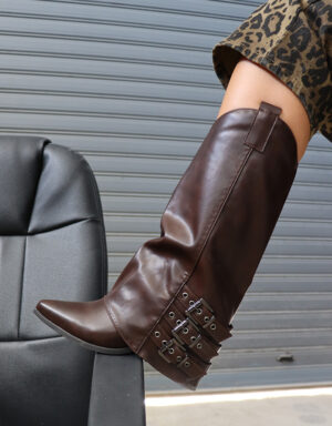 Cowboy Leather Buckle Boots