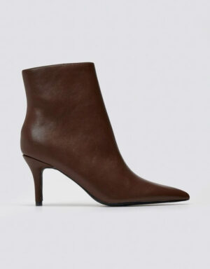 Leather Pointy Ankle Boots Brown