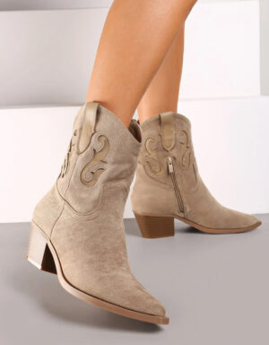 Cowboy Suede Ankle Boots Beige