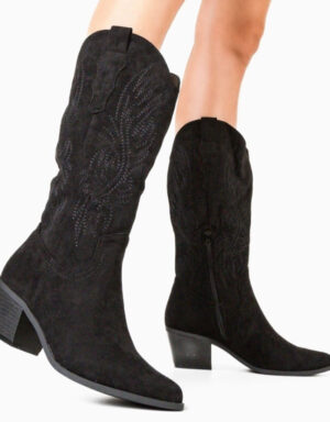 Suede Cowboy Boots Black