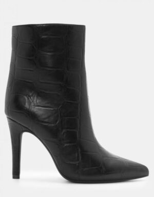 Leather Croc Ankle Boots Black