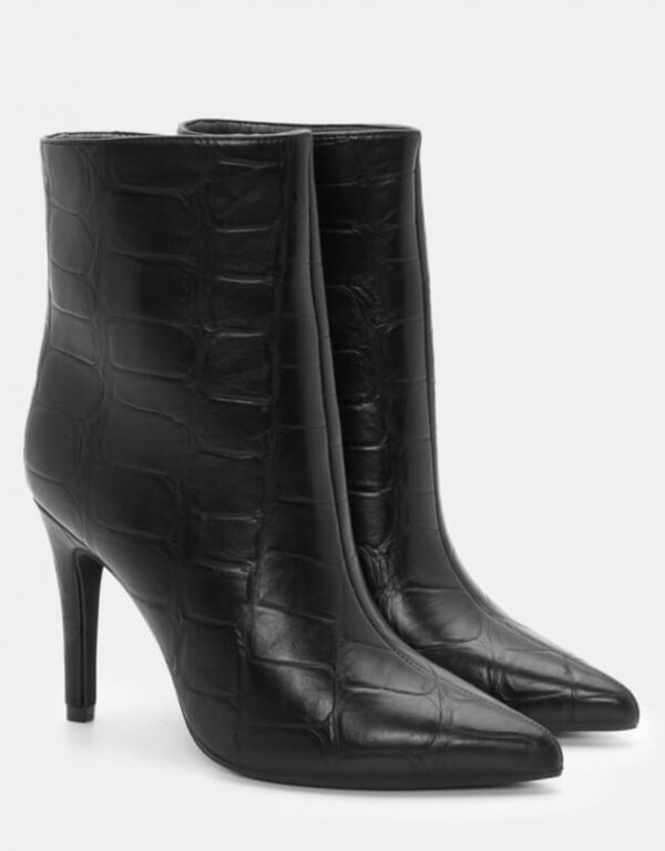 Leather Croc Ankle Boots Black