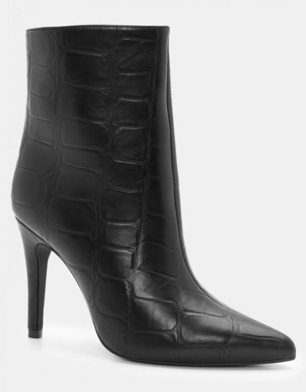 Leather Croc Ankle Boots Black