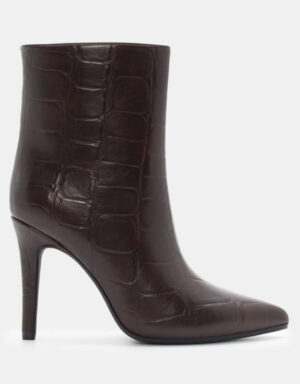 Leather Croc Ankle Boots Brown