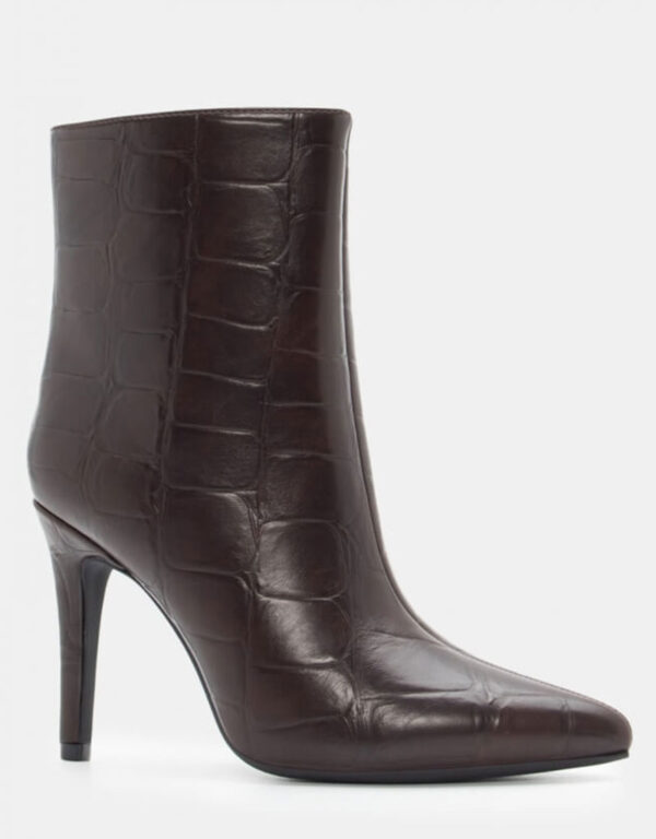 Leather Croc Ankle Boots Brown