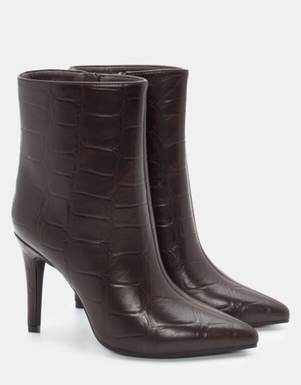 Leather Croc Ankle Boots Brown