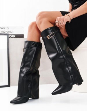 Leather Buckle Boots Black