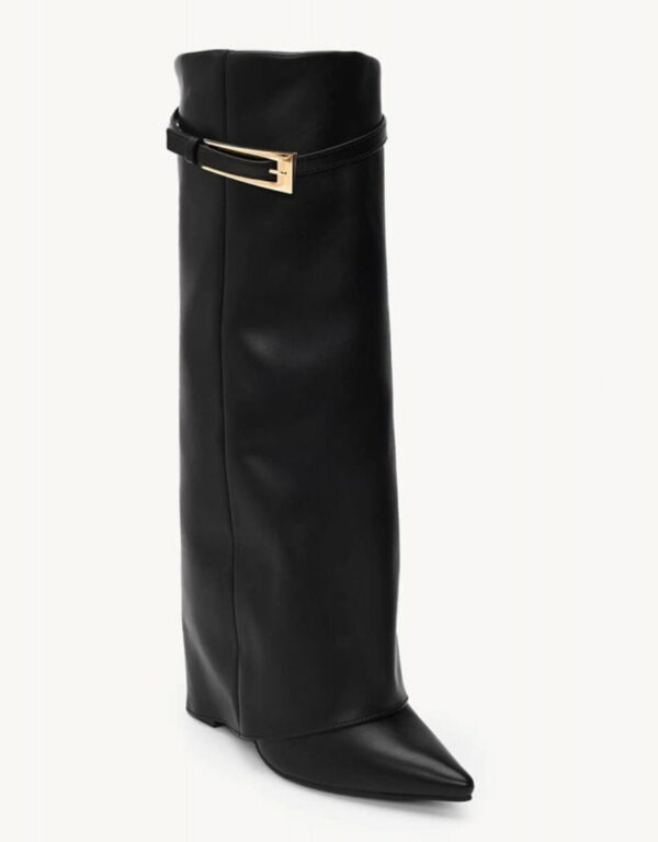 Leather Buckle Boots Black