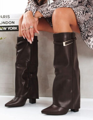 Leather Buckle Boots Brown