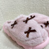 Furry Bow Slippers Pink