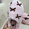 Furry Bow Slippers Pink
