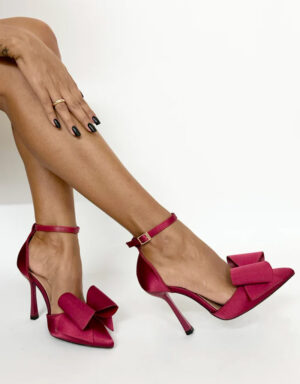 Satin Bow Pumps Wine