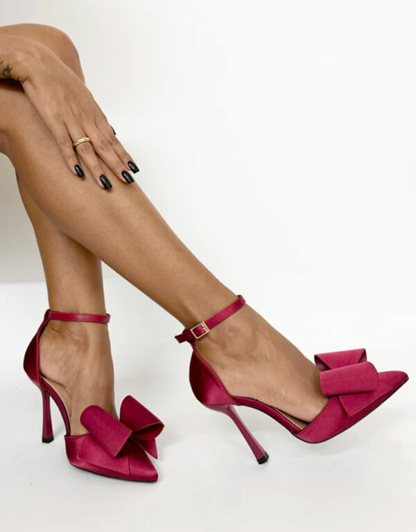 Satin Bow Pumps Wine