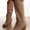 Suede Cowboy Boots Beige