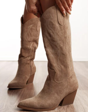 Suede Cowboy Boots Beige