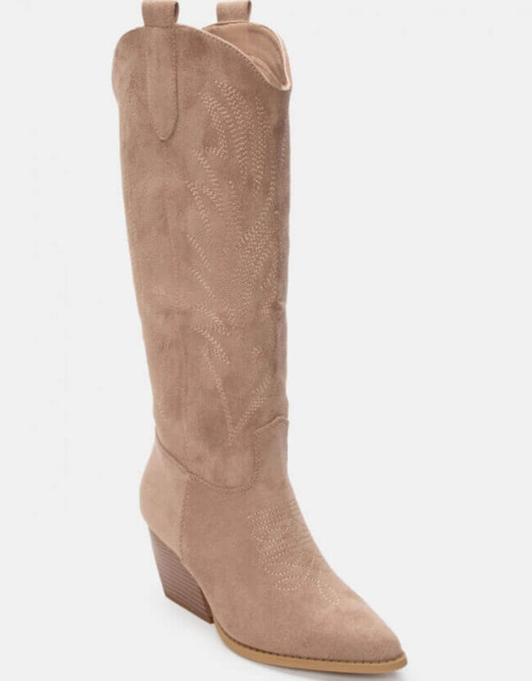Suede Cowboy Boots Beige