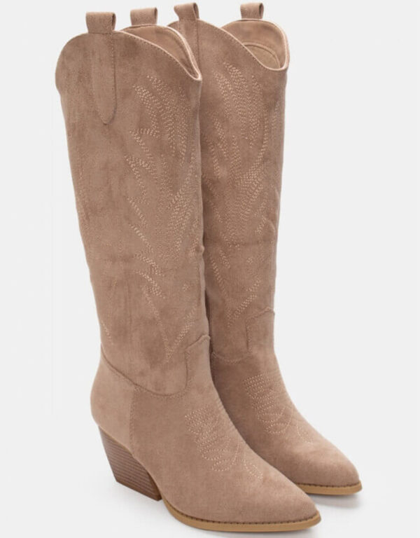 Suede Cowboy Boots Beige
