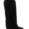 Suede Fringe Cowboy Boots Black