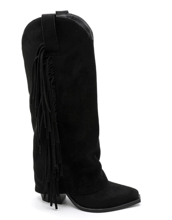 Suede Fringe Cowboy Boots Black
