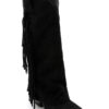 Suede Fringe Cowboy Boots Black
