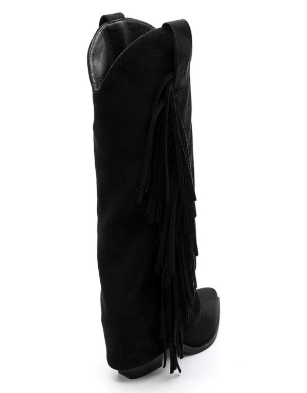 Suede Fringe Cowboy Boots Black