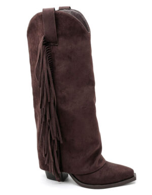 Suede Fringe Cowboy Boots Brown