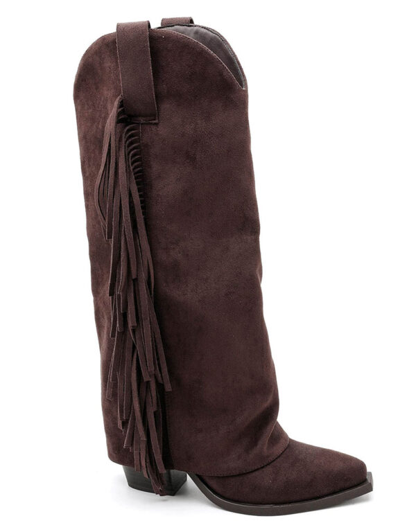 Suede Fringe Cowboy Boots Brown