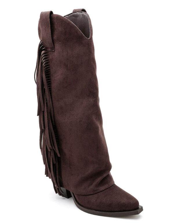 Suede Fringe Cowboy Boots Brown