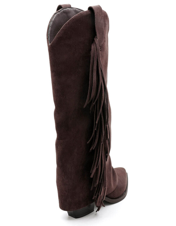 Suede Fringe Cowboy Boots Brown